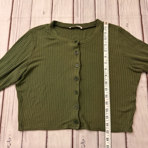 Reformation Jeans Ribbed Cardigan Women's Size L‎ Green Button Front Cropped Top - Picture 2 of 6